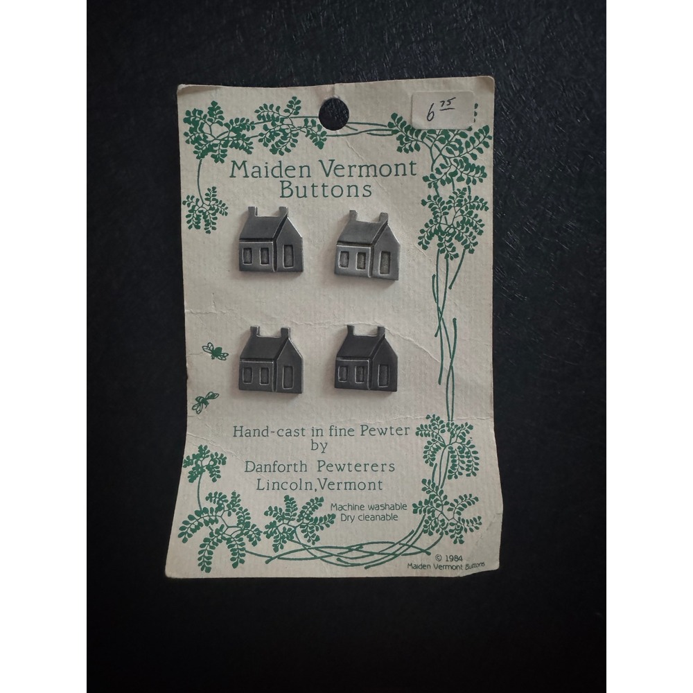 Danforth Pewterers 1984 Maiden Vermont Pewter House Buttons Set of 4 Vintage